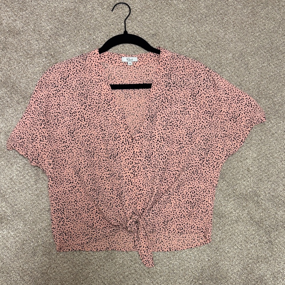 Rails Pink and Black Speckled Tie-Front Crop Top